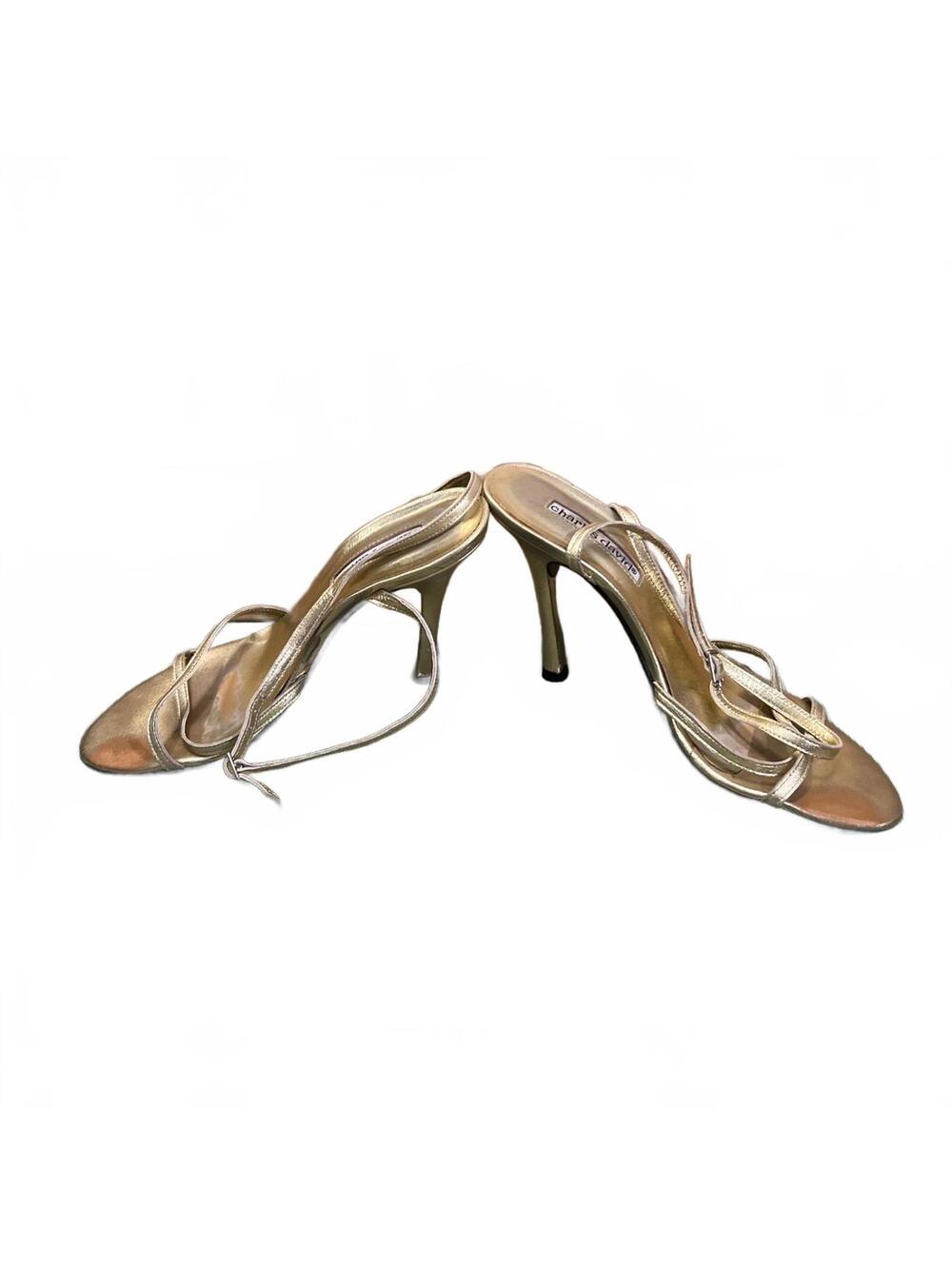 Charles David Gold Metallic Genuine Leather Strappy Heels Womens Size 7 B